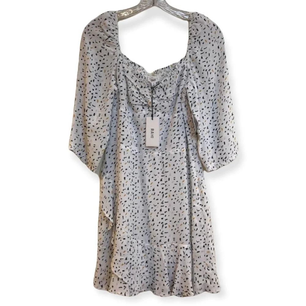 NEW RAHI Confetti Print Puff Sleeve Sweetheart Neckline Stila Mini Dress S NWT